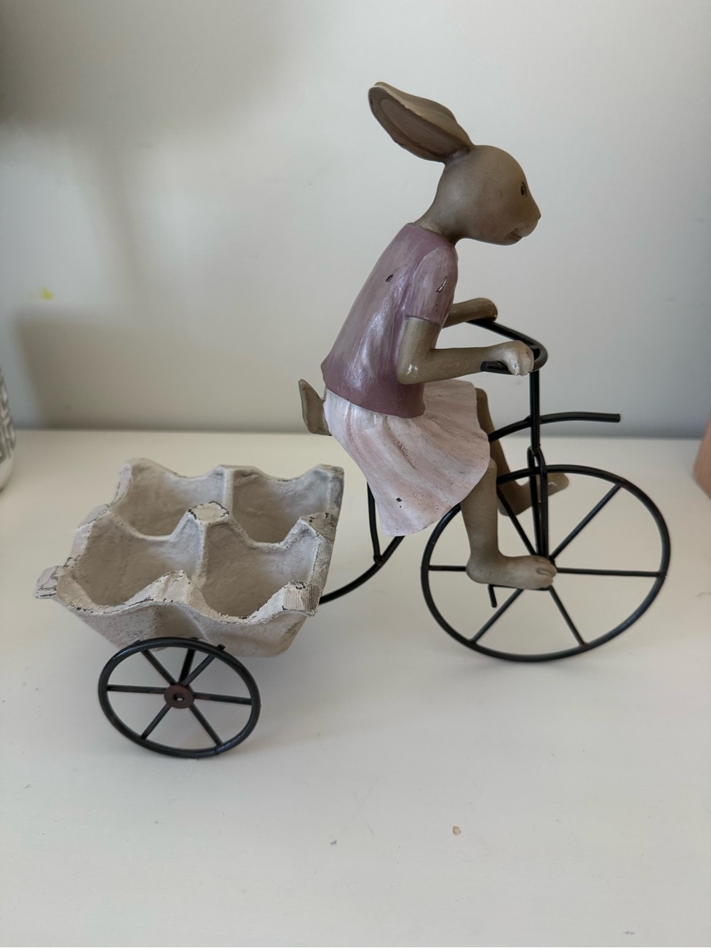 Decorative Pink Bunny on Bicycle egg holder